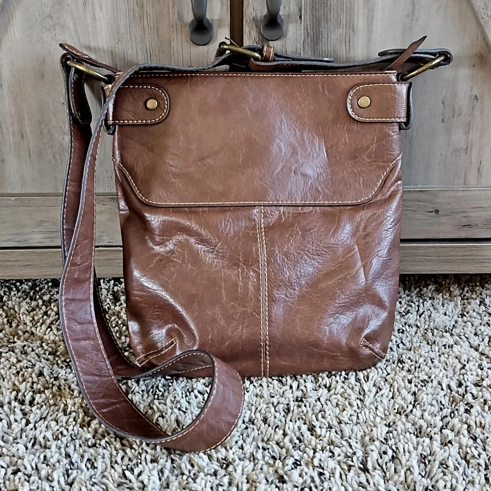 Liz Claiborne Axcess Brown Faux Leather Vintage Satchel Crossbody Bag Purse - Picture 1 of 13